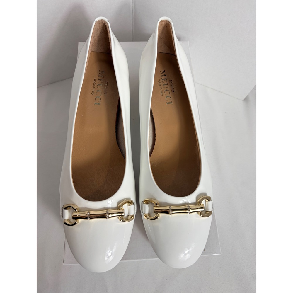 Sesto Meucci Womens Flats White Patent Leather Gold Horsebit 8288 8 M